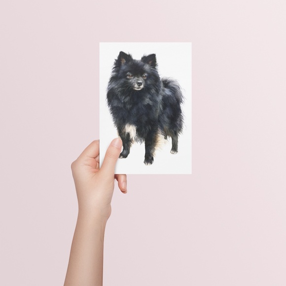 Watercolor Black Pomeranian Dog Portrait Art Print – Unframed Fine Art Poster - Picture 5 of 5